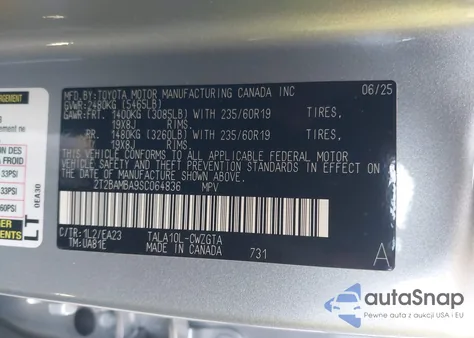 2025 Lexus Rx 350 from USA, damaged, VIN 2T2BAMBA9SC064836